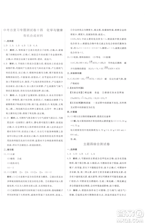 北京教育出版社2023提分教练优学导练测九年级下册化学人教版参考答案