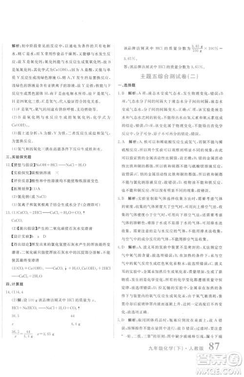 北京教育出版社2023提分教练优学导练测九年级下册化学人教版参考答案