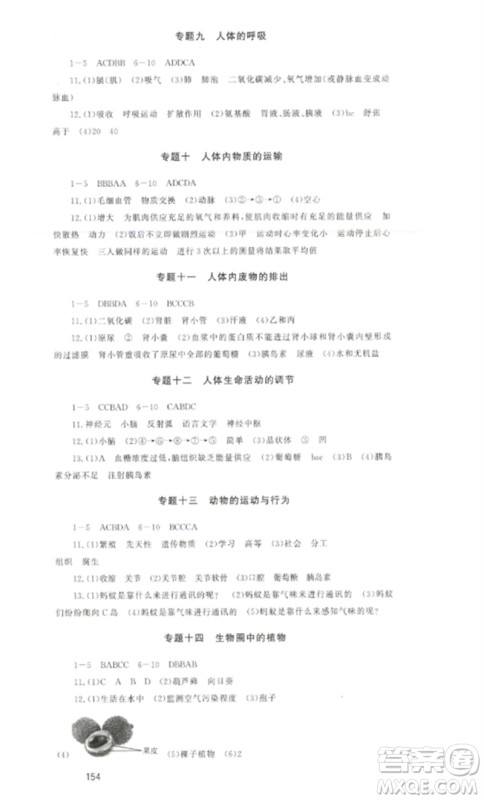 海南出版社2023中考先锋中考总复习九年级生物通用版参考答案