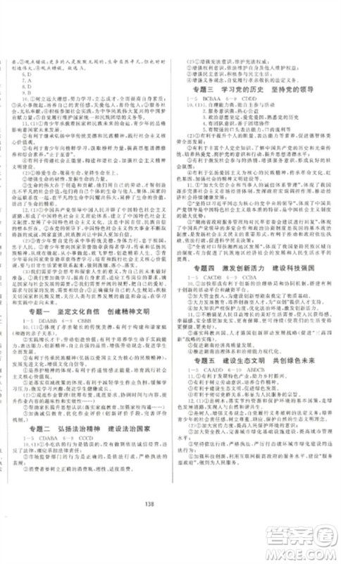 延边大学出版社2023中考先锋中考总复习九年级道德与法治通用版参考答案