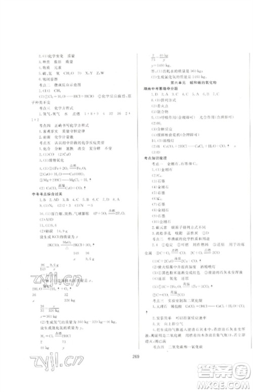 延边大学出版社2023中考先锋中考总复习九年级化学通用版参考答案