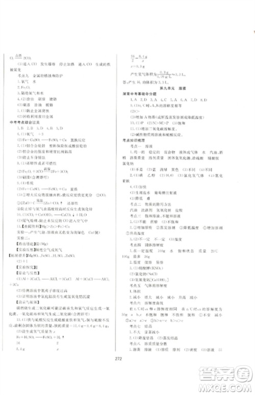 延边大学出版社2023中考先锋中考总复习九年级化学通用版参考答案