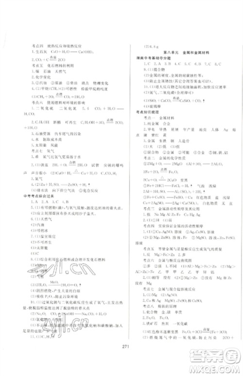 延边大学出版社2023中考先锋中考总复习九年级化学通用版参考答案