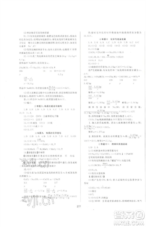 延边大学出版社2023中考先锋中考总复习九年级化学通用版参考答案 延边大学出版社2023中考先锋中考总复习九年级化学通用版参考答案