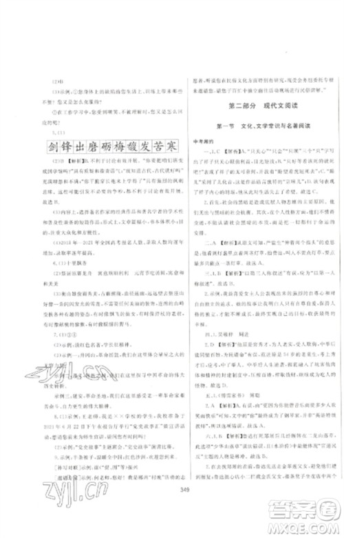延边大学出版社2023中考先锋中考总复习九年级语文通用版参考答案 延边大学出版社2023中考先锋中考总复习九年级语文通用版参考答案