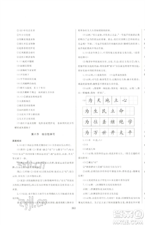 延边大学出版社2023中考先锋中考总复习九年级语文通用版参考答案 延边大学出版社2023中考先锋中考总复习九年级语文通用版参考答案