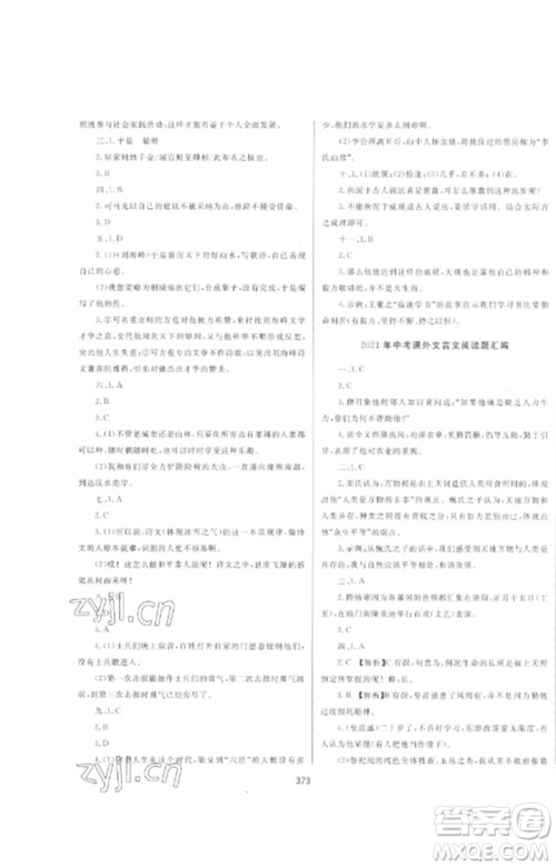 延边大学出版社2023中考先锋中考总复习九年级语文通用版参考答案 延边大学出版社2023中考先锋中考总复习九年级语文通用版参考答案