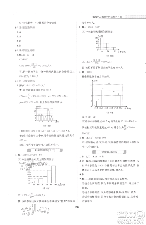 安徽教育出版社2023新编基础训练七年级下册数学人教版参考答案