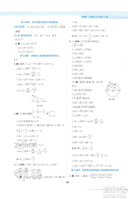 安徽教育出版社2023新编基础训练九年级下册数学人教版参考答案