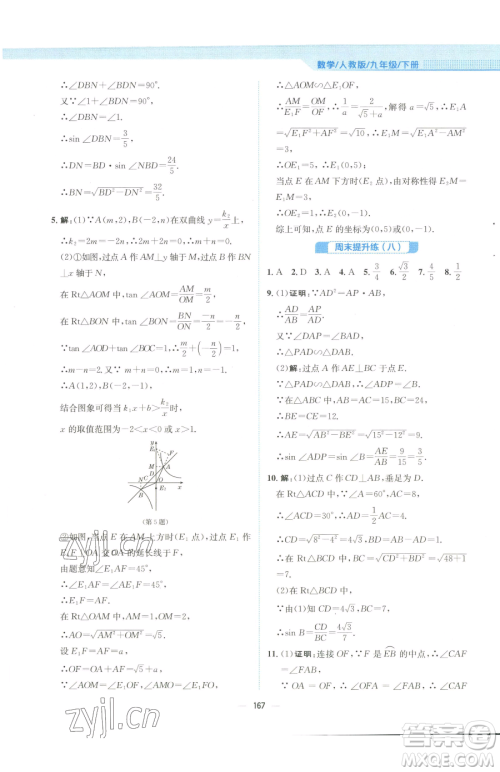 安徽教育出版社2023新编基础训练九年级下册数学人教版参考答案