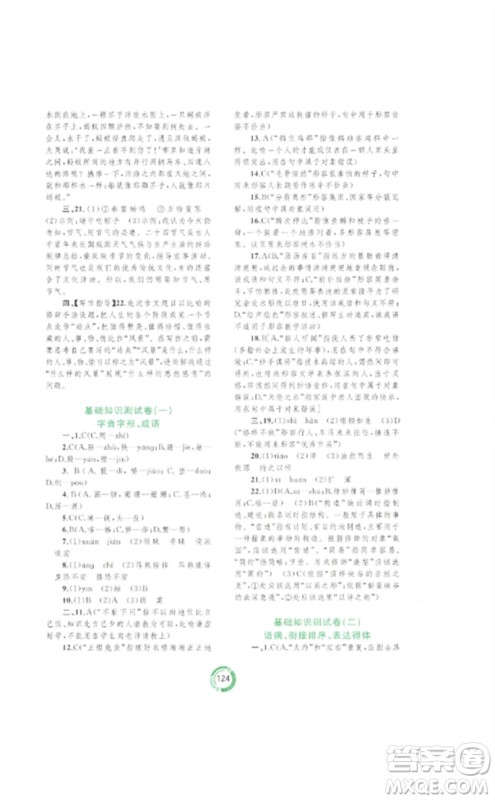 广西师范大学出版社2023中考先锋中考总复习配套测试卷九年级语文A版人教版参考答案 广西师范大学出版社2023中考先锋中考总复习配套测试卷九年级语文A版人教版参考答案