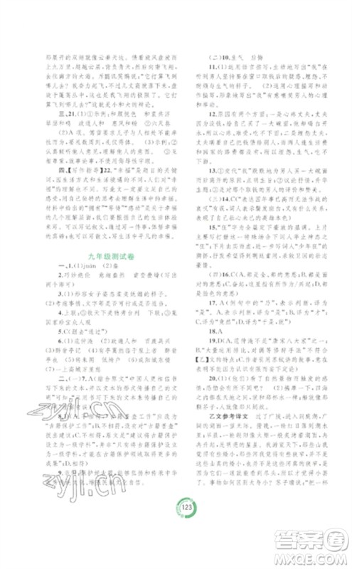 广西师范大学出版社2023中考先锋中考总复习配套测试卷九年级语文A版人教版参考答案 广西师范大学出版社2023中考先锋中考总复习配套测试卷九年级语文A版人教版参考答案