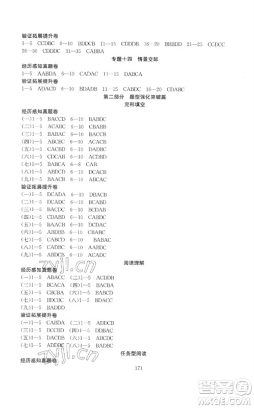 新疆文化出版社2023中考先锋初中总复习全程培优训练第一方案九年级英语通用版参考答案