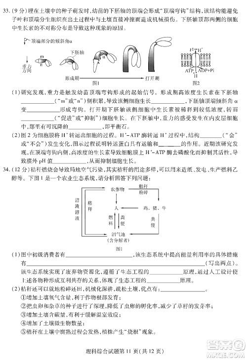 哈师大附中2023年高三第三次模拟考试理科综合能力测试试卷答案