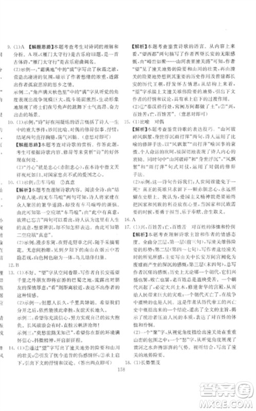 新疆文化出版社2023中考先锋初中总复习全程培优训练第一方案九年级语文通用版参考答案