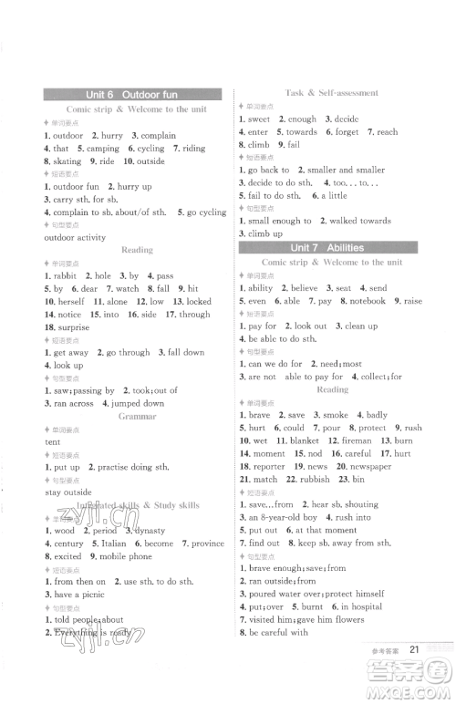 安徽教育出版社2023新编基础训练七年级下册英语译林版参考答案 安徽教育出版社2023新编基础训练七年级下册英语译林版参考答案