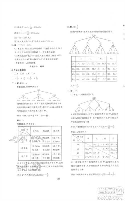 新疆文化出版社2023中考先锋初中总复习全程培优训练第一方案九年级数学通用版参考答案