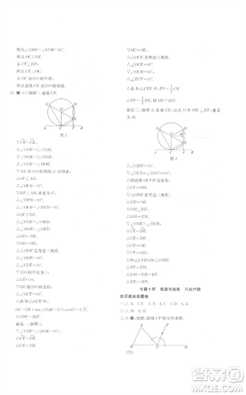 新疆文化出版社2023中考先锋初中总复习全程培优训练第一方案九年级数学通用版参考答案