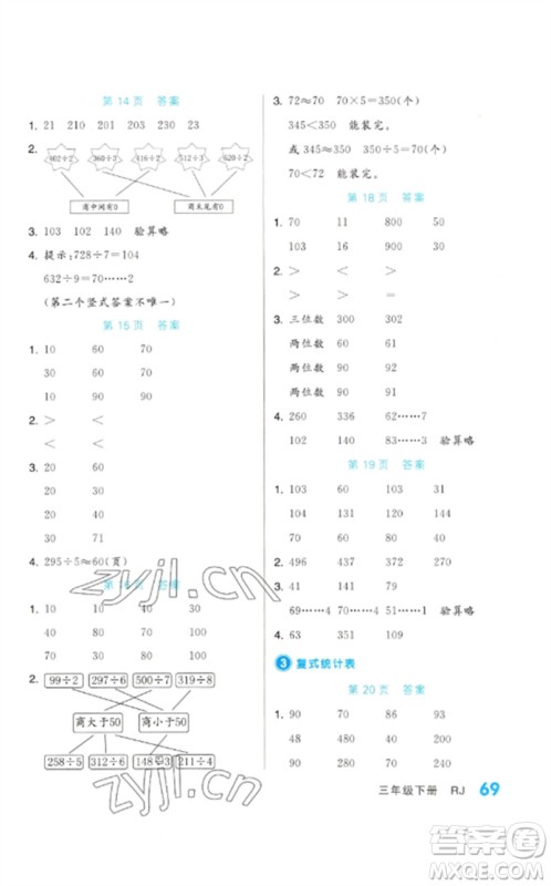 阳光出版社2023阶梯计算三年级数学下册人教版参考答案