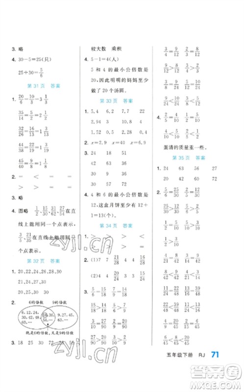 阳光出版社2023阶梯计算五年级数学下册人教版参考答案