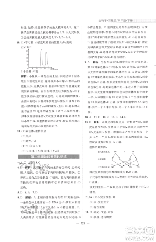 安徽教育出版社2023新编基础训练八年级下册生物学苏教版参考答案