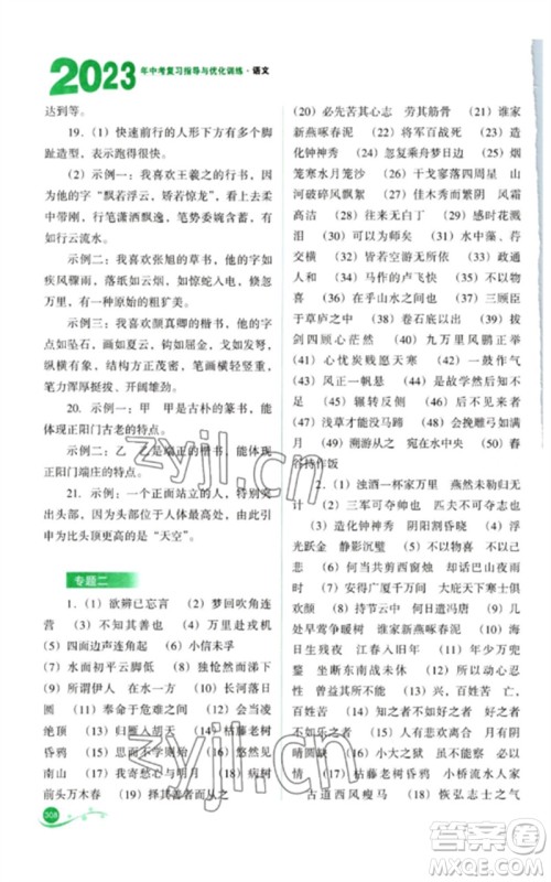 山西教育出版社2023中考复习指导与优化训练九年级语文通用版参考答案 山西教育出版社2023中考复习指导与优化训练九年级语文通用版参考答案