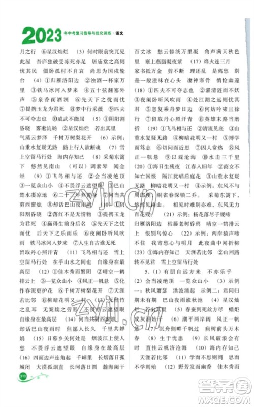 山西教育出版社2023中考复习指导与优化训练九年级语文通用版参考答案 山西教育出版社2023中考复习指导与优化训练九年级语文通用版参考答案