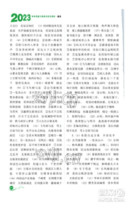 山西教育出版社2023中考复习指导与优化训练九年级语文通用版参考答案