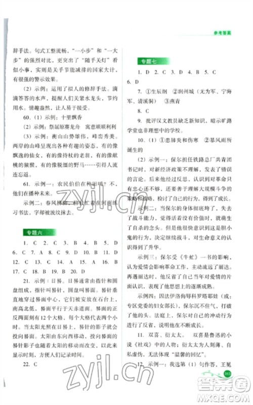 山西教育出版社2023中考复习指导与优化训练九年级语文通用版参考答案 山西教育出版社2023中考复习指导与优化训练九年级语文通用版参考答案