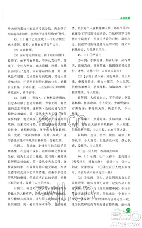 山西教育出版社2023中考复习指导与优化训练九年级语文通用版参考答案 山西教育出版社2023中考复习指导与优化训练九年级语文通用版参考答案