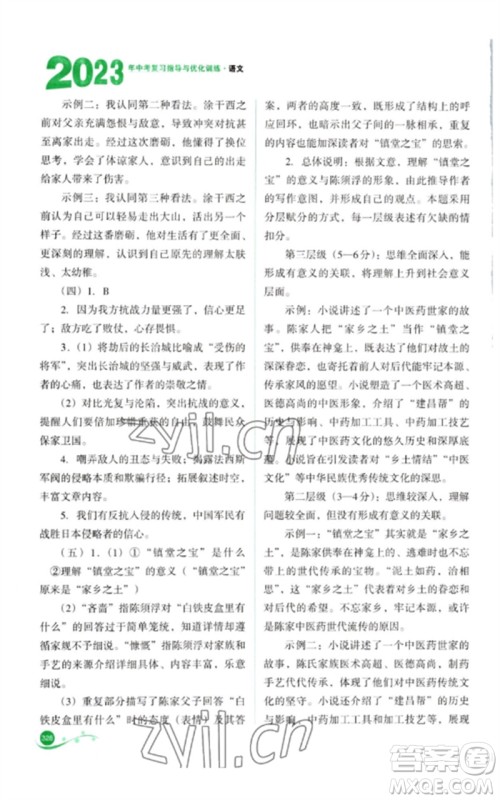 山西教育出版社2023中考复习指导与优化训练九年级语文通用版参考答案