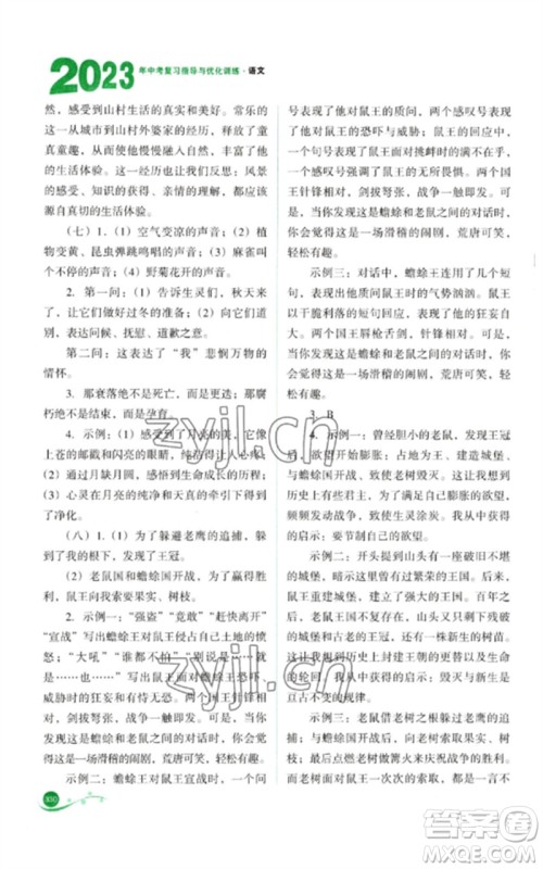 山西教育出版社2023中考复习指导与优化训练九年级语文通用版参考答案