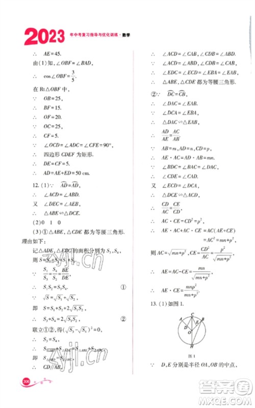 山西教育出版社2023中考复习指导与优化训练九年级数学通用版参考答案 山西教育出版社2023中考复习指导与优化训练九年级数学通用版参考答案