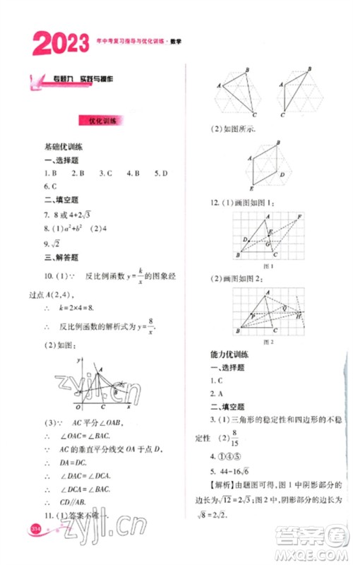 山西教育出版社2023中考复习指导与优化训练九年级数学通用版参考答案 山西教育出版社2023中考复习指导与优化训练九年级数学通用版参考答案