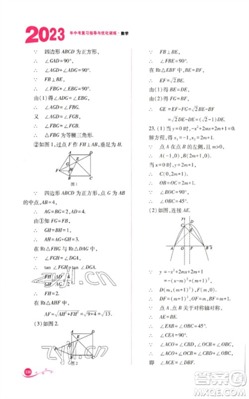 山西教育出版社2023中考复习指导与优化训练九年级数学通用版参考答案 山西教育出版社2023中考复习指导与优化训练九年级数学通用版参考答案