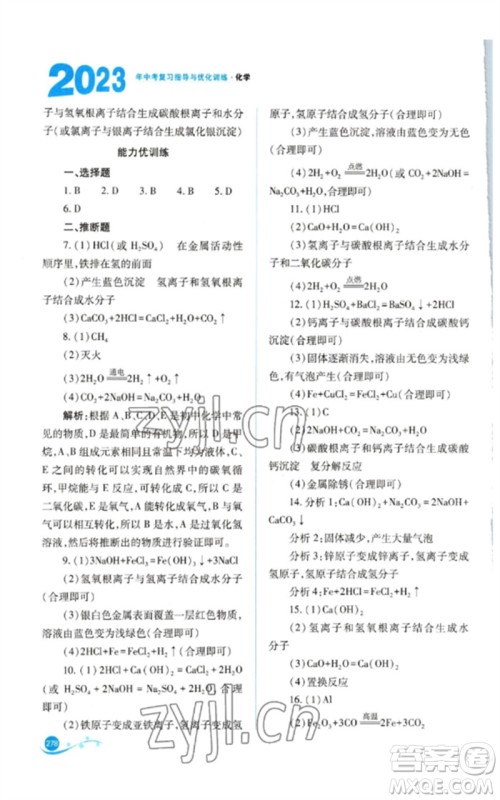 山西教育出版社2023中考复习指导与优化训练九年级化学通用版参考答案 山西教育出版社2023中考复习指导与优化训练九年级化学通用版参考答案