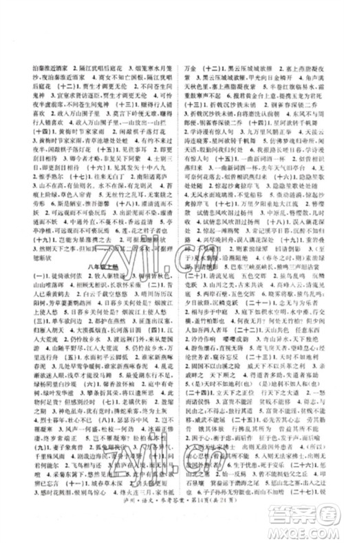 长江出版社2023中考复习总动员九年级语文通用版泸州专版参考答案