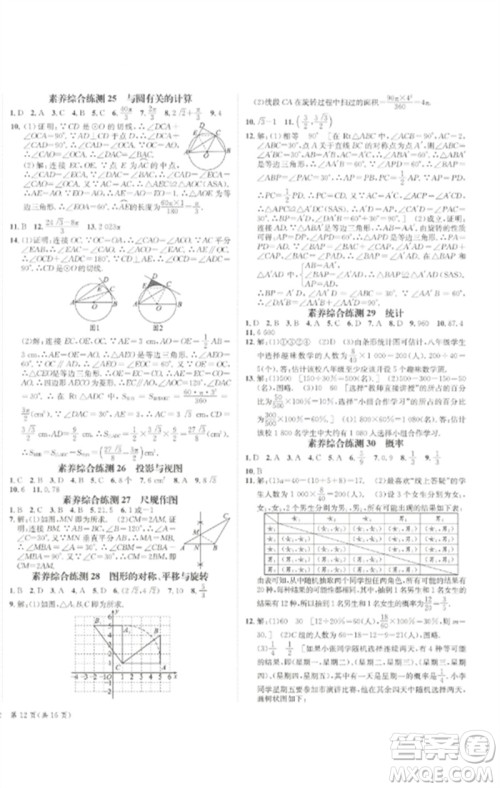 长江出版社2023中考复习总动员九年级数学通用版泸州专版参考答案