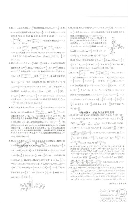 长江出版社2023中考复习总动员九年级数学通用版泸州专版参考答案