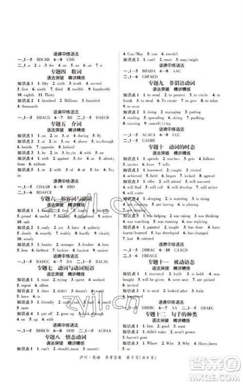 长江出版社2023中考复习总动员九年级英语通用版泸州专版参考答案 长江出版社2023中考复习总动员九年级英语通用版泸州专版参考答案