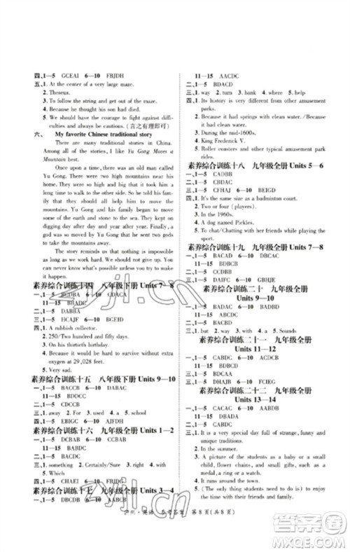 长江出版社2023中考复习总动员九年级英语通用版泸州专版参考答案