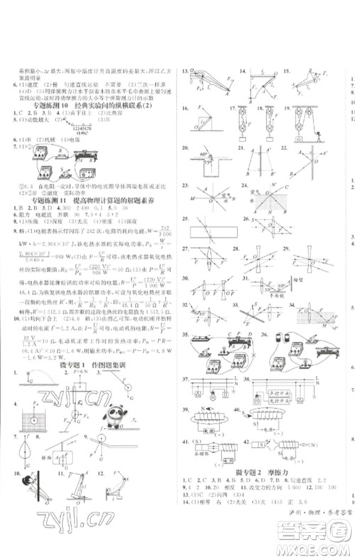 长江出版社2023中考复习总动员九年级物理通用版泸州专版参考答案