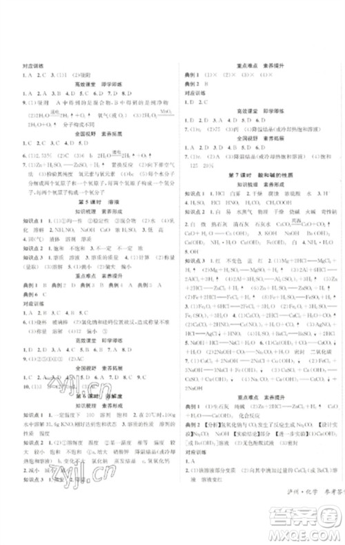 长江出版社2023中考复习总动员九年级化学通用版泸州专版参考答案 长江出版社2023中考复习总动员九年级化学通用版泸州专版参考答案