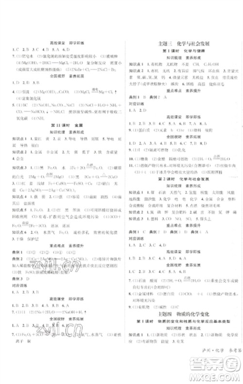 长江出版社2023中考复习总动员九年级化学通用版泸州专版参考答案 长江出版社2023中考复习总动员九年级化学通用版泸州专版参考答案
