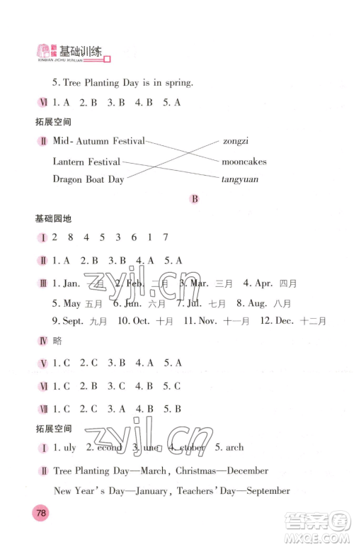 安徽少年儿童出版社2023新编基础训练五年级下册英语人教版参考答案