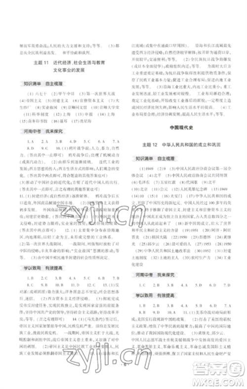 大象出版社2023中考复习精讲与测试九年级历史通用版参考答案