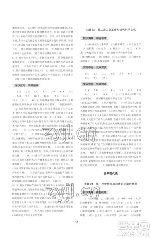 大象出版社2023中考复习精讲与测试九年级历史通用版参考答案