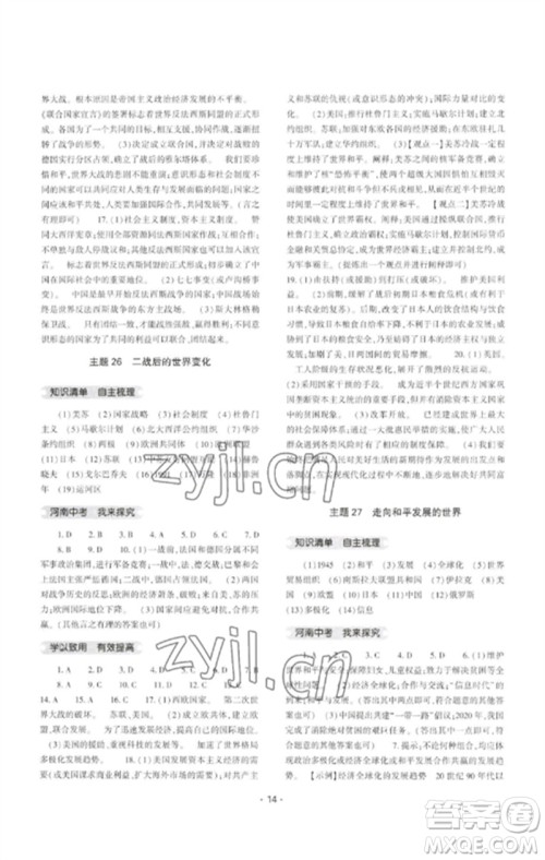 大象出版社2023中考复习精讲与测试九年级历史通用版参考答案