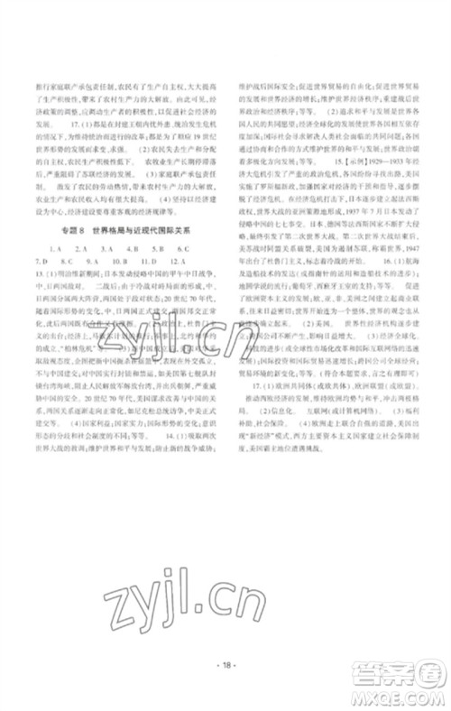 大象出版社2023中考复习精讲与测试九年级历史通用版参考答案