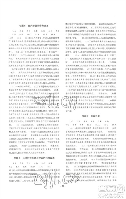 大象出版社2023中考复习精讲与测试九年级历史通用版参考答案